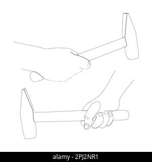 Una linea continua di martello manuale. Concetto di vettore di illustrazione a linea sottile. Disegno di contorno idee creative. Illustrazione Vettoriale