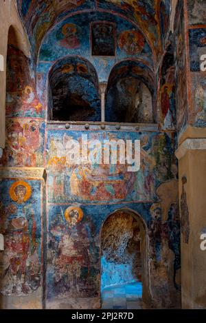 Mystras, Grecia, 7 settembre 2022: Decorato Vergine Maria Perivleptos Monastero di Mystras sito archeologico in Grecia. Foto Stock