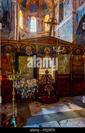 Mystras, Grecia, 7 settembre 2022: Decorato Pantanassa santo convento di Mystras sito archeologico in Grecia. Foto Stock