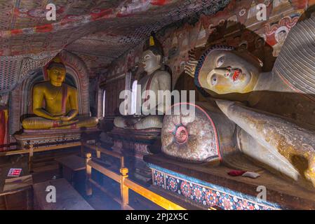 Dambulla, Sri Lanka, 10 febbraio 2022: Interno del complesso del Tempio della Grotta di Dambulla in Sri Lanka. Foto Stock