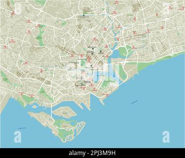 Mappa vettoriale della città di Singapore con strati separati ben organizzati. Illustrazione Vettoriale