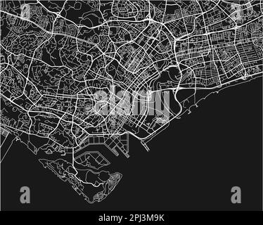 Mappa vettoriale in bianco e nero della città di Singapore con strati separati ben organizzati. Illustrazione Vettoriale