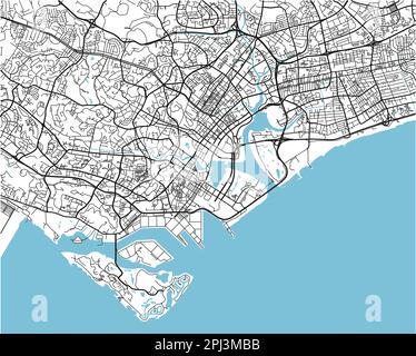 Mappa vettoriale in bianco e nero della città di Singapore con strati separati ben organizzati. Illustrazione Vettoriale