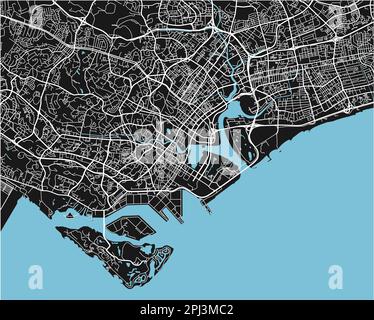 Mappa vettoriale in bianco e nero della città di Singapore con strati separati ben organizzati. Illustrazione Vettoriale