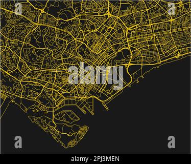 Mappa vettoriale nera e gialla della città di Singapore con strati separati ben organizzati. Illustrazione Vettoriale