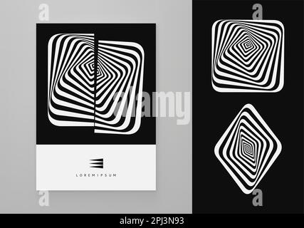 Elemento di design a righe astratte. Taglio quadrato in due. Ottica art. 3D illustrazione vettoriale per brochure, riviste, poster, volantini e banner. Ñan essere utilizzato Illustrazione Vettoriale