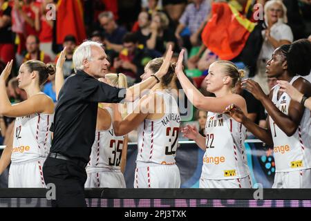 Spagna, Tenerife, 23 settembre 2018: Squadra nazionale belga di pallacanestro femminile prima della partita durante la Coppa del mondo di pallacanestro femminile FIBA Foto Stock