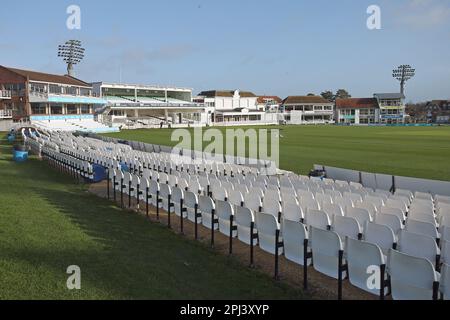 Vista generale del terreno durante il Kent CCC vs Essex CCC, amichevole Cricket partita al campo Spitfire il 30th marzo 2023 Foto Stock