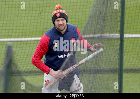 Nick Browne di Essex durante Kent CCC vs Essex CCC, amichevole Match Cricket al campo di Spitfire il 30th marzo 2023 Foto Stock