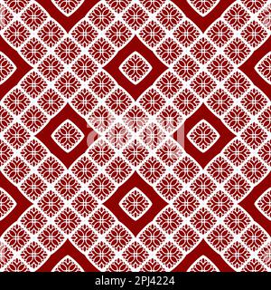 Ornamento geometrico orientale. Sfondo bianco e rosso senza fine. Stampa al rhombus e pizzo sottile Foto Stock