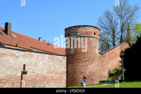 Germania, alta Baviera, Landsberg am Lech: Parte delle mura della città vecchia, con una delle torri di difesa. Foto Stock