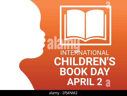 Illustrazione vettoriale International Children's Book Day su sfondo arancione. Gradiente. Aprile 2. Poster, banner, scheda, sfondo. Illustrazione Vettoriale