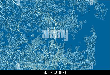 Mappa vettoriale blu e bianco della città di Sydney con strati separati ben organizzati. Illustrazione Vettoriale