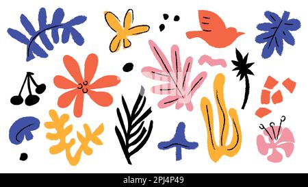 Set di elementi astratti. Disegno vettoriale a mano. Forme naturali. Illustrazione Vettoriale
