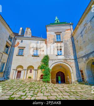 Tuny cortile interno del castello di Olesko, Ucraina Foto Stock