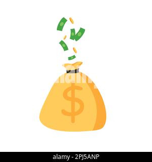 Borsa d'oro con banconote e monete da versare Illustrazione Vettoriale