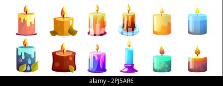 impostare la candela vettoriale illustrazione delle icone dell'interfaccia utente isolate su sfondo bianco Illustrazione Vettoriale