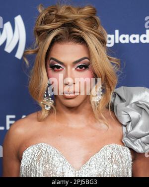 Shangela arriva ai 34th Annual GLAAD Media Awards che si tengono al Beverly Hilton di Beverly Hills, CA giovedì 30 marzo 2023. (Foto di Sthanlee B. Mirador/Sipa USA) Foto Stock