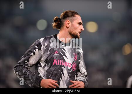 Adrien Rabiot (Juventus) durante il round della UEFA Europa League 16, partita di calcio di prima tappa tra Juventus e Friburgo allo stadio Allianz di Tu Foto Stock