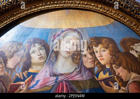 Particolare della "Madonna del Pomegranato" di Botticelli (1487) agli Uffizi, Firenze Foto Stock