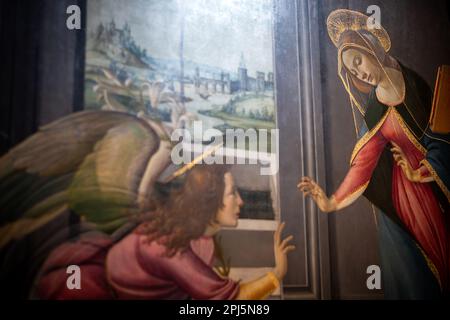 Dettaglio dell'Annunciazione del cestello (1489) di Sandro Botticelli agli Uffizi, Firenze Foto Stock
