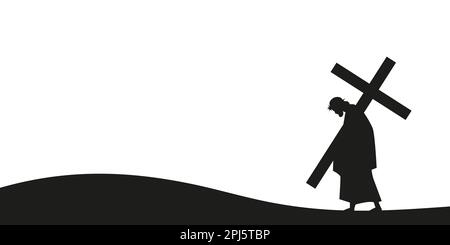 Gesù porta la silhouette a croce su uno sfondo bianco Illustrazione Vettoriale