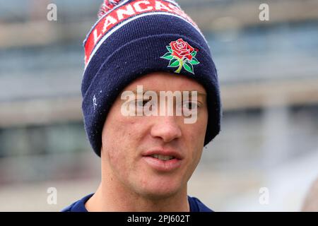 Keaton Jennings of Lancashire Lightning al Lancashire Cricket Media Day a Old Trafford, Manchester, Regno Unito. 31st Mar, 2023. (Foto di Conor Molloy/News Images) a Manchester, Regno Unito, il 3/31/2023. (Foto di Conor Molloy/News Images/Sipa USA) Credit: Sipa USA/Alamy Live News Foto Stock