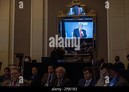 Washington, Stati Uniti. 31st Mar, 2023. L'ex Vicepresidente Mike Pence parla al National Review Institute Ideas Summit 2023 al Salamander Hotel di Washington, DC venerdì 31 marzo 2023. Photo by Tasos Katopodis/UPI Credit: UPI/Alamy Live News Foto Stock