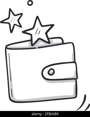 Icona del doodle del portafoglio punti bonus. Bonus portafoglio punti bonus icona di stile schizzo disegnato a mano. Programma di fedeltà, concetto disegnato da doodle regalo. Illustrazione vettoriale. Illustrazione Vettoriale