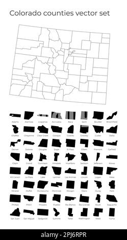 Mappa del Colorado con forme delle regioni. Mappa vettoriale vuota dello Stato degli Stati Uniti con le contee. Confini dello stato degli Stati Uniti per la vostra infografica. Illustrazione Vettoriale