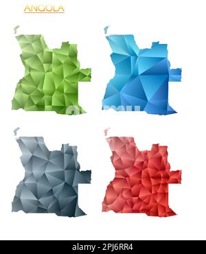 Serie di mappe poligonali vettoriali dell'Angola. Mappa del paese con gradiente luminoso in basso stile polietilene. Illustrazione Vettoriale
