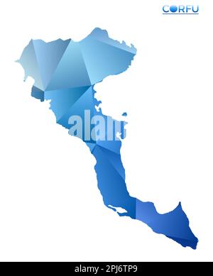 Mappa di Corfù poligonale vettoriale. Isola geometrica vibrante in basso stile poli. Accattivante illustrazione per le tue infografiche. Illustrazione Vettoriale