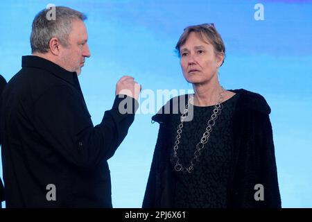 BUCA, UCRAINA - 31 MARZO 2023 - l'ambasciatore straordinario e plenipotenziario della Repubblica federale di Germania in Ucraina Anka Feldhusen partecipa al suo corso Foto Stock