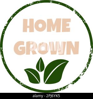 Etichetta alimentare coltivata in casa. Badge Vector grunge, francobollo per prodotti biologici ed ecologici. Adesivo per prodotti ecologici, biologici, biologici e naturali, logo Illustrazione Vettoriale