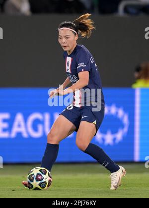 WOLFSBURG - Megwen li di Parigi Saint Germain donne durante la partita di quarti di finale della UEFA Champions League per le donne tra VFL Wolfsburg e Parigi Saint Germain alla VFL Wolfsburg Arena il 30 marzo 2023 a Wolfsburg, Germania. AP | Dutch Height | Gerrit van Cologne Foto Stock