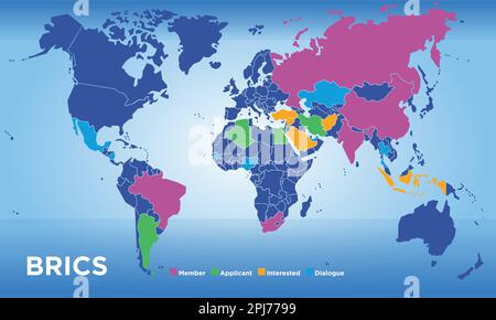 Mappa del mondo con i paesi BRICS, illustrazione vettoriale Illustrazione Vettoriale