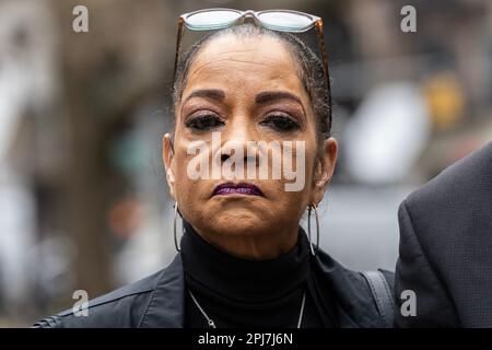 Kathryn Griffin-Townsend partecipa come avvocato ben Crump parla sui diritti di proprietà intellettuale in ed Sheeran diritto d'autore a Collect Pond Park a New York il 31 marzo 2023 Foto Stock