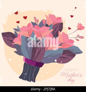 Illustrazione felice di giorno delle madri. Grazie scheda con fiori fioriti. Utilizzare per carta d'imbarco, carta di compleanno, inviti, carta compleanno Illustrazione Vettoriale