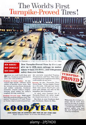 Goodyear Turnpike-provato pneumatico pubblicità in una rivista NatGeo, agosto 1959 Foto Stock