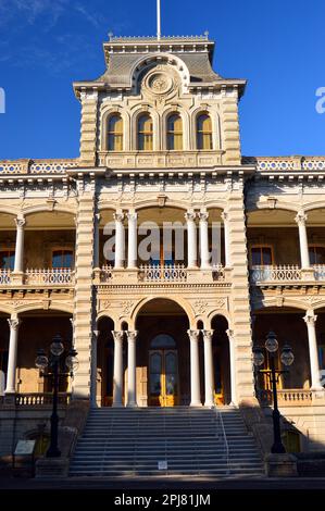 Iolani Palace a Honolulu, casa della famiglia reale Hawaiiana, è considerato l'unico palazzo reale degli Stati Uniti Foto Stock