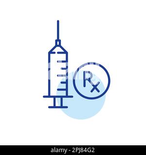 Farmaco da prescrizione per iniezioni. Medicinale in flacone e siringa. Icona della linea di tratto modificabile pixel Perfect Illustrazione Vettoriale