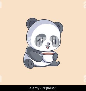 Carino panda bere caffè cartone animato Illustrazione Vettoriale
