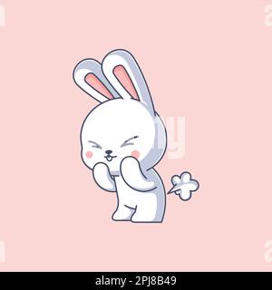 Carino coniglietto farting cartone animato design Illustrazione Vettoriale