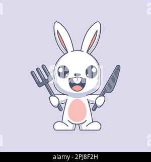 Coniglietto carino che si prepara a mangiare Illustrazione Vettoriale