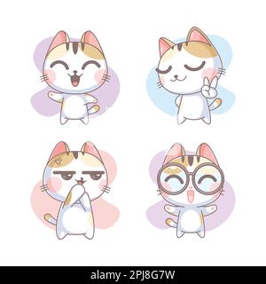 Cat personaggi con varie emozioni cartone animato Illustrazione Vettoriale