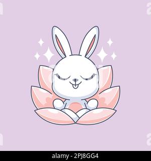 Coniglietto carino meditating su fiore di loto Illustrazione Vettoriale
