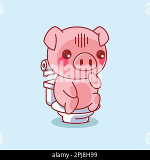 Carino pig pooping sul gabinetto Illustrazione Vettoriale