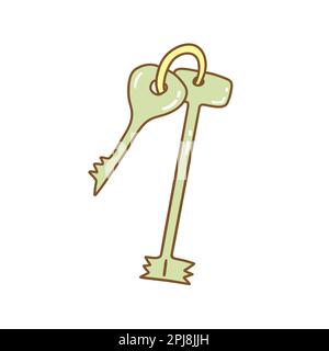 Mazzo di chiavi. Illustrazione colorata vettoriale isolata Doodle disegnato a mano con contorno. Concetto di privacy, sicurezza e protezione Illustrazione Vettoriale