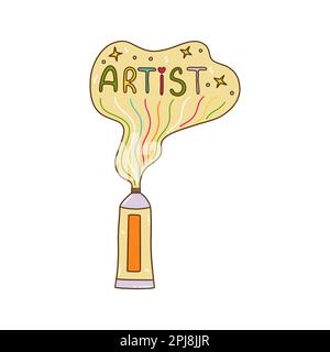 Il tubo strizza la vernice. Iscrizione artistica con stelle e linee colorate. Illustrazione colorata isolata vettoriale disegnata a mano con contorno. cra creativo Illustrazione Vettoriale