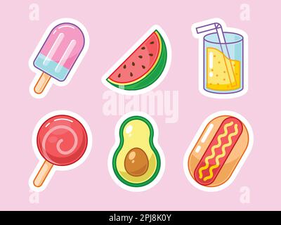 Collezione di adesivi per alimenti estivi Illustrazione Vettoriale